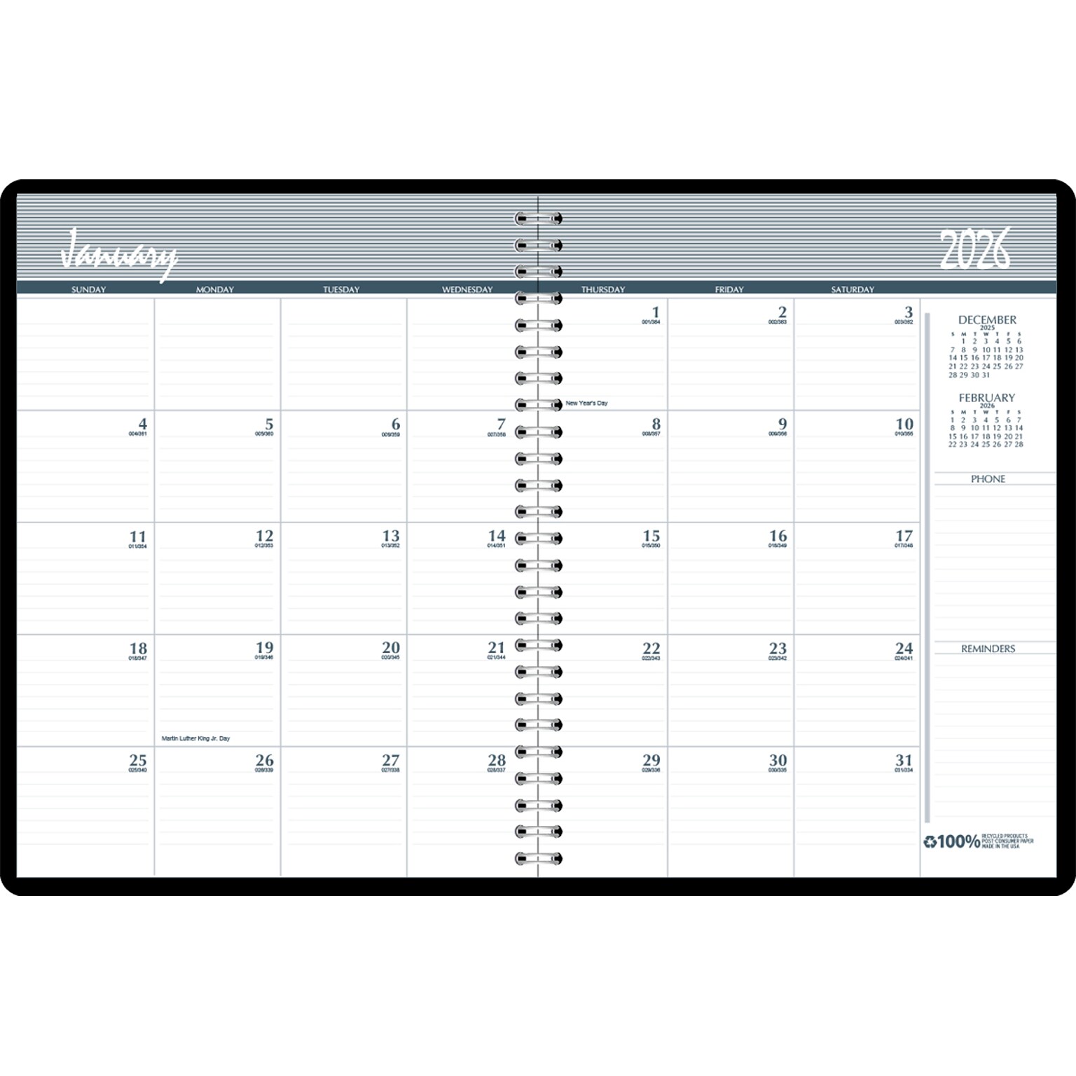 2026 House of Doolittle 8.5 x 11 Calendar Year Monthly Planner, Faux Leather Cover, Blue (26207-26)