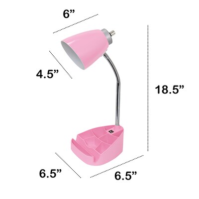 Creekwood Home Sleek Essentials 18.5" Flexible Coordinating Desk Lamp with USB Port and Storage, Pink (CWD-1004-PN)