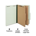 Quill Brand® Recycled Pressboard Classification Folders, 2-Partitions, 6-Fasteners, Legal, Green, 15