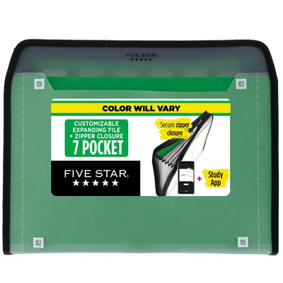 Five Star Customizable Plastic Accordion File ,7-Pocket, Letter Size, Assorted Colors (35170)
