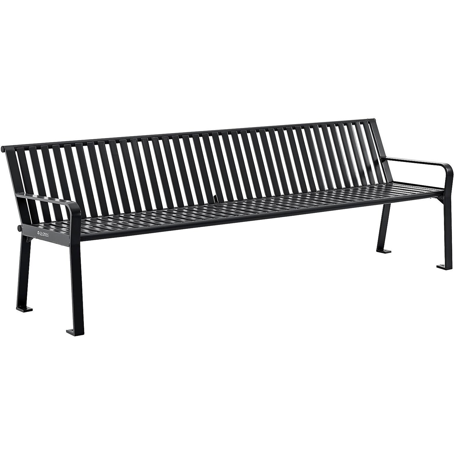 Global Industrial 8 Outdoor Bench with Back, Vertical Steel Slat, Black (694855BKKD)