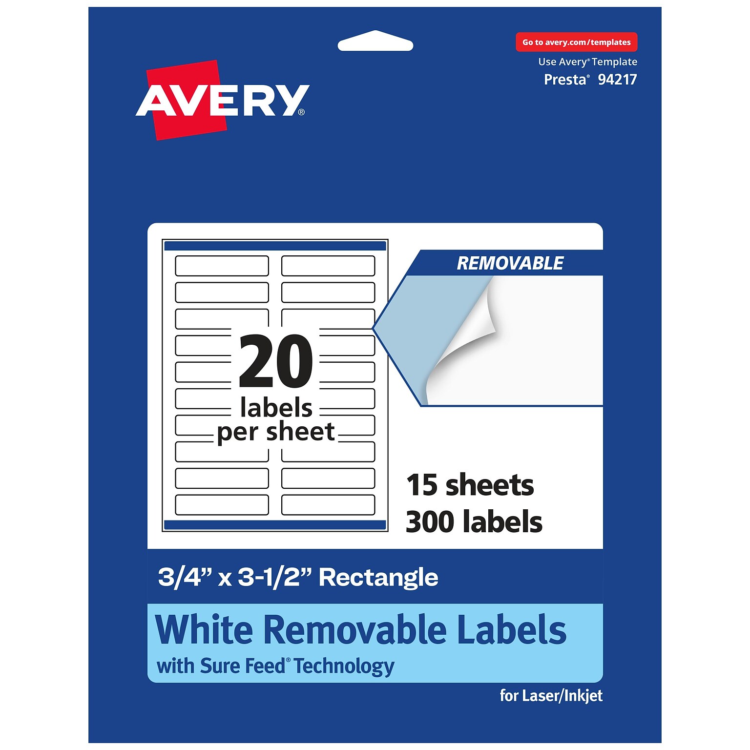 Avery Laser/Inkjet Rectangle Multipurpose Labels, .75 x 3.5, White, 300 Labels/Pack (94217)