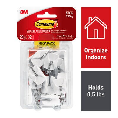 Command Small Wire Toggle Hooks, 0.5 lb., White, 28/Pack (17067-MPESBU)