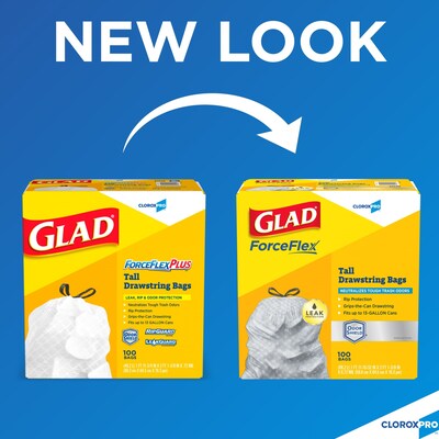 CloroxPro Glad ForceFlex 13 Gallon Tall Kitchen Trash Bag, 23.75 x 24.88, Low Density, .72 mil, Gr