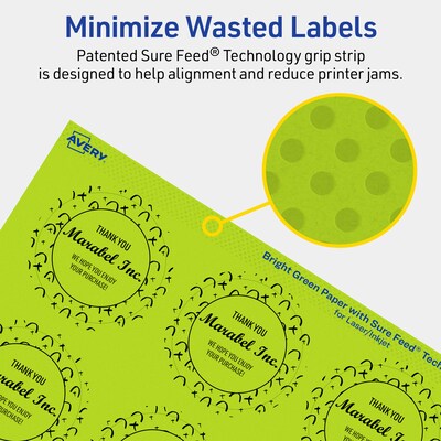 Avery Laser/Inkjet Multipurpose Circle Labels, 2" Dia., Bright Green, 120/Pack (94501)