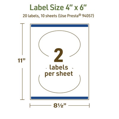 Avery Dissolvable Oval Multipurpose Labels, 4" x 6", Off-white, 20/Pack (94057)