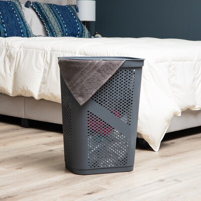 Mind Reader 15.85-Gallon Slim Laundry Hamper with Lid, Plastic, Gray (HBIN60-GRY)