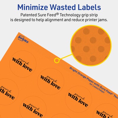 Avery Circle Multipurpose Labels, 1-5/8" Dia., Bright Orange, 400/Pack (94507)