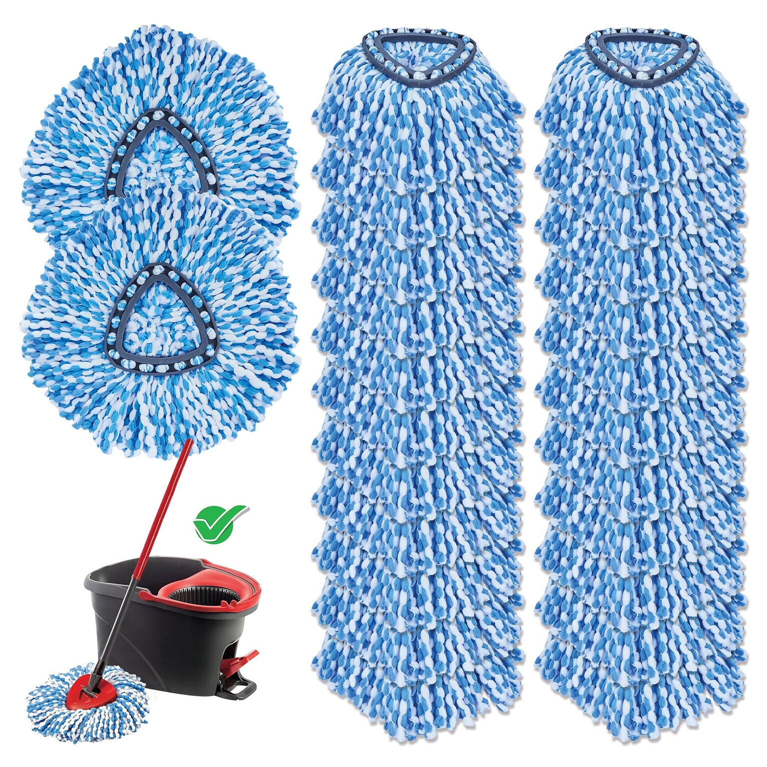 BISON LIFE Kleen Handler Microfiber Spin Mop Head Refill, Blue, 24/Pack (BPES-SPM-MFR-BL-L-1-24A)