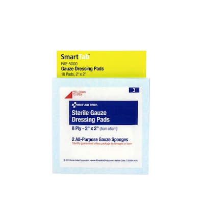 SmartCompliance Sterile Gauze Dressing Pads, 2 x 2, 2 Pads/Pack, 5 Packs/Box (FAE-5000)