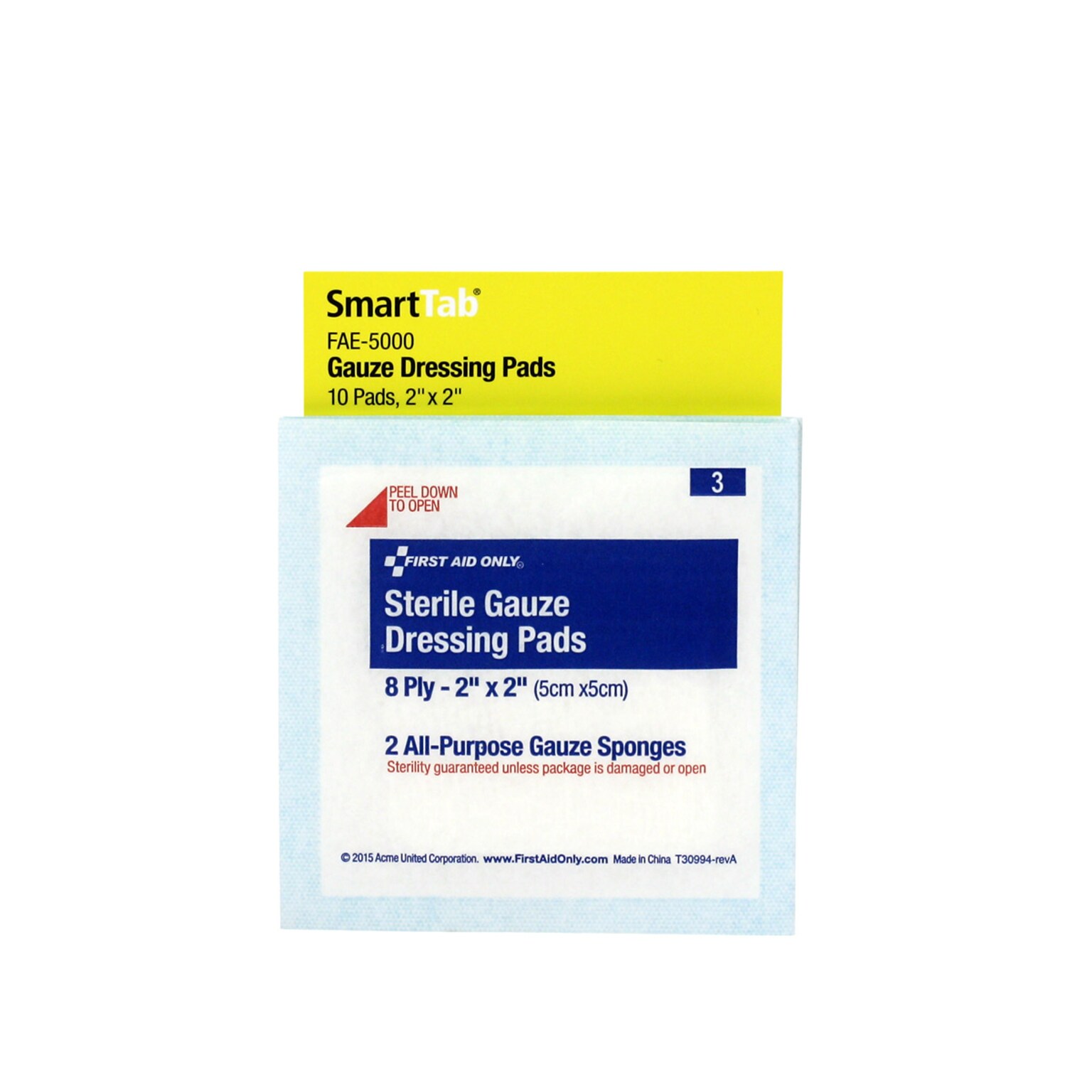 SmartCompliance Sterile Gauze Dressing Pads, 2 x 2, 2 Pads/Pack, 5 Packs/Box (FAE-5000)