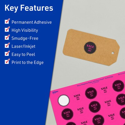 Avery Starburst Laser/Inkjet Multipurpose Labels, 1, Neon Magenta (3840/Box)