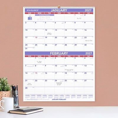 2027 AT-A-GLANCE 22" x 29" Two-Month Wall Calendar, White/Purple (PM9-28-27)