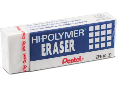 Pentel Hi-Polymer Block Eraser, White, 10/Box (ZEH10PC10)
