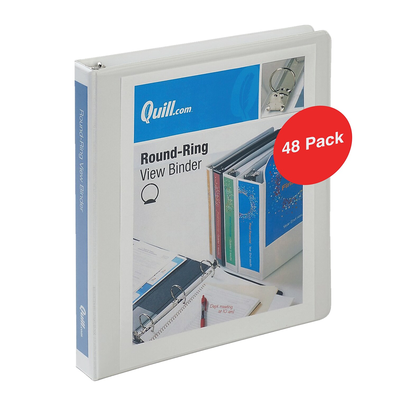 48 Pack Quill Brand® Standard 1 3-Ring View Binder, 3-Ring, White (7221WE)