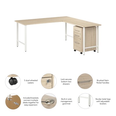 Bush Business Furniture Hustle 72"W L Shaped Computer Desk with 3 Drawer Mobile File Cabinet, Natural Elm (HUS013NE)