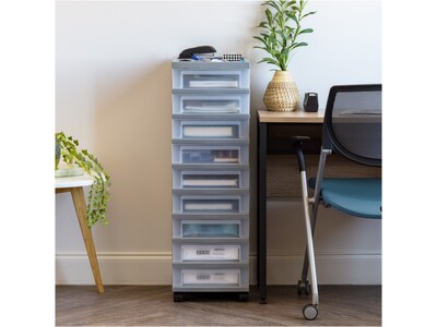 IRIS 9-Drawers Black Rolling Plastic Storage Drawer Cart 37.75-in H x  14.25-in W x 12.05-in D in the Storage Drawers department at