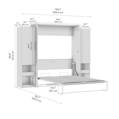 Bestar Avalon Queen Murphy Bed and Storage Cabinets with Pull-Out Shelf (107W) - High-Gloss White