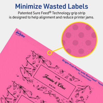 Avery Laser/Inkjet Rectangle Multipurpose Labels, 2" x 5", Bright Pink, 320/Box (94241)