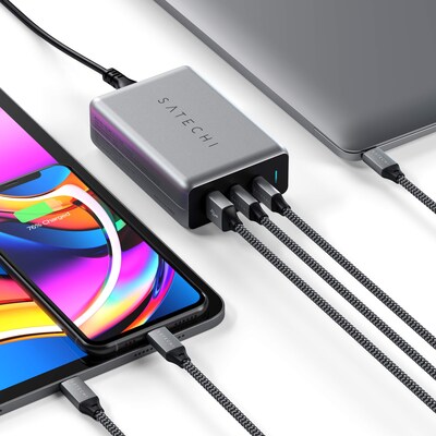 100W USB-C PD Compact Charger- US ( 2X Type-C / 1 Type-A) (space gray)