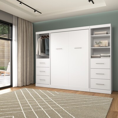 Bestar Nebula Full Murphy Bed and 2 Closet Organizers with Drawers (109W), White (25993-000017)