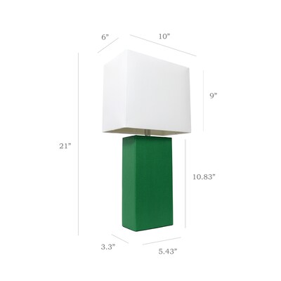 Elegant Designs Modern Leather 21" LED Table Lamp with White Fabric Shade, Green (LT1025-GRN)