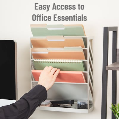 Mind Reader 5-Compartment Mountable Plastic Vertical File Storage, Beige (WALLANCH-BEI)