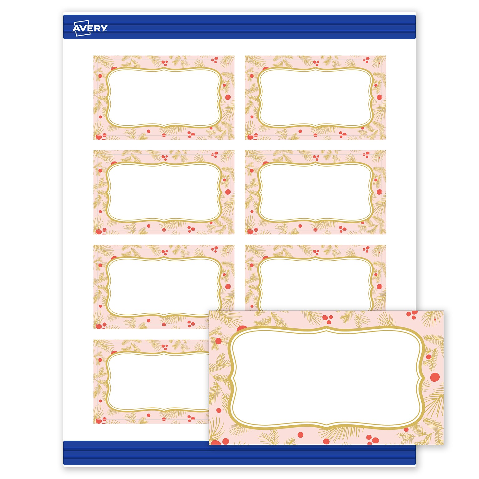 Avery Gold-Pink Berries Matte Blank Card, White, 80/Pack (S00-FGC)