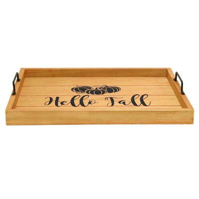 Elegant Designs "Hello Fall" Decorative Wood Serving Tray w/ Handles, 15.50" x 12", Natural Wood (HG2000-NHF)