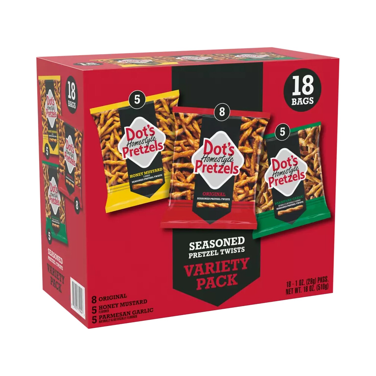 Dots Homestyle Variety Pack Seasoned Pretzel Twists, 18 oz., 18 Bags/Box (50031-71944-000)