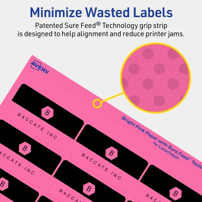 Avery Laser/Inkjet Rectangle Multipurpose Labels, 1-1/4" x 2-3/8", Bright Pink, 1440/Box (94227)
