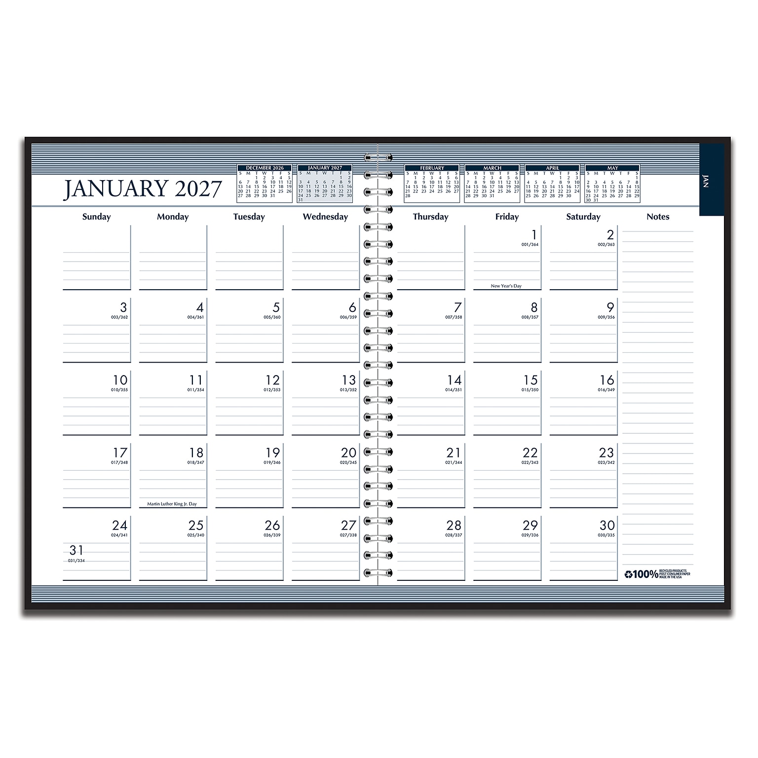 2027 House of Doolittle 8.5 x 11 Weekly & Monthly Standard Planner, Faux Leather Cover, Black/Blue (28302-27)