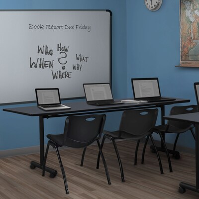 Regency Kobe 84 Flip Top Mobile Training Table- Grey & 3 M Stack Chairs- Black