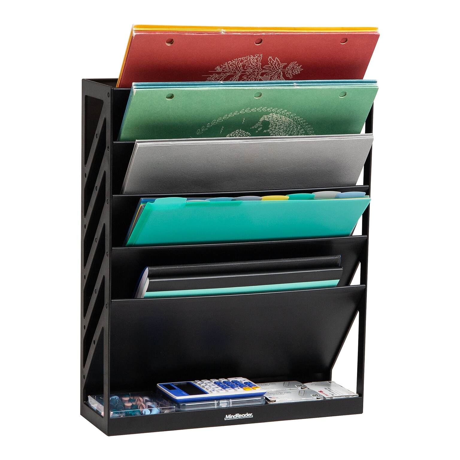 Mind Reader 5-Compartment Plastic Mountable Wall File, Black (WALLANCH-BLK)