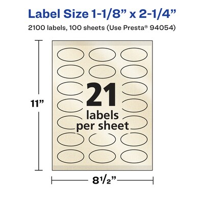 Avery Pearlized Ivory Oval Multipurpose Labels, 1-1/8" x 2-1/4", Ivory, 2100/Box (94054)