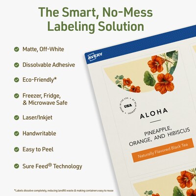 Avery Dissolvable Rectangle Multipurpose Labels, 5 x 3.5, Off-white, 40/Pack (94256)