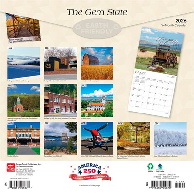 2026 BrownTrout The Gem State Idaho Places 12 x 12 Monthly Wall Calendar (9798330705870)
