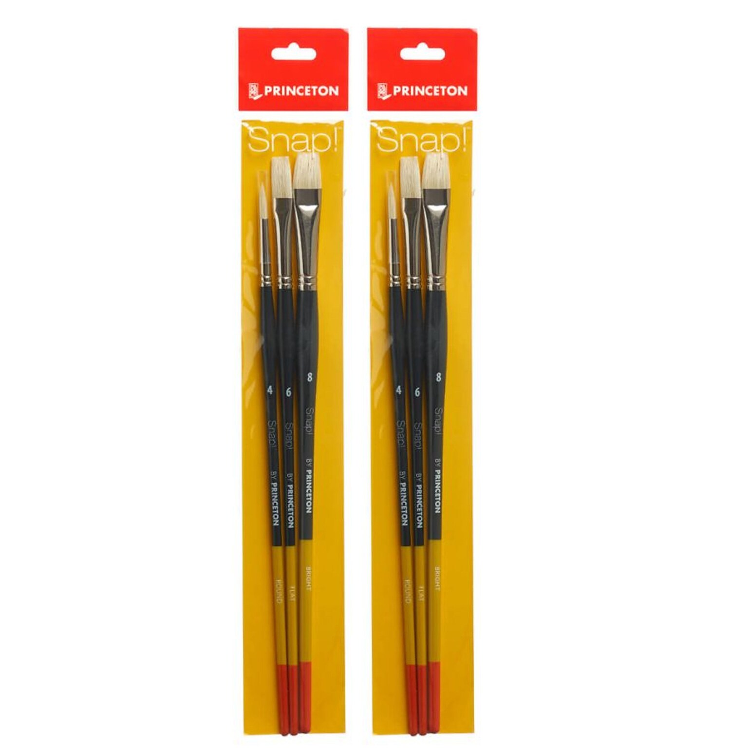 Princeton Snap! Long Handle Oil and Acrylic Natural Brush Set No. 4, 3/Set, 2 Sets/Bundle (PBXP9700SET4-2)