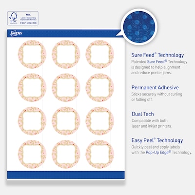 Avery Circle Multipurpose Labels, 2" Dia., White, 120/Pack (19479370481)