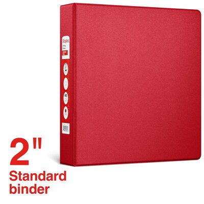 Staples® Standard 2 3 Ring Non View Binder with D-Rings, Red (26305-CC)