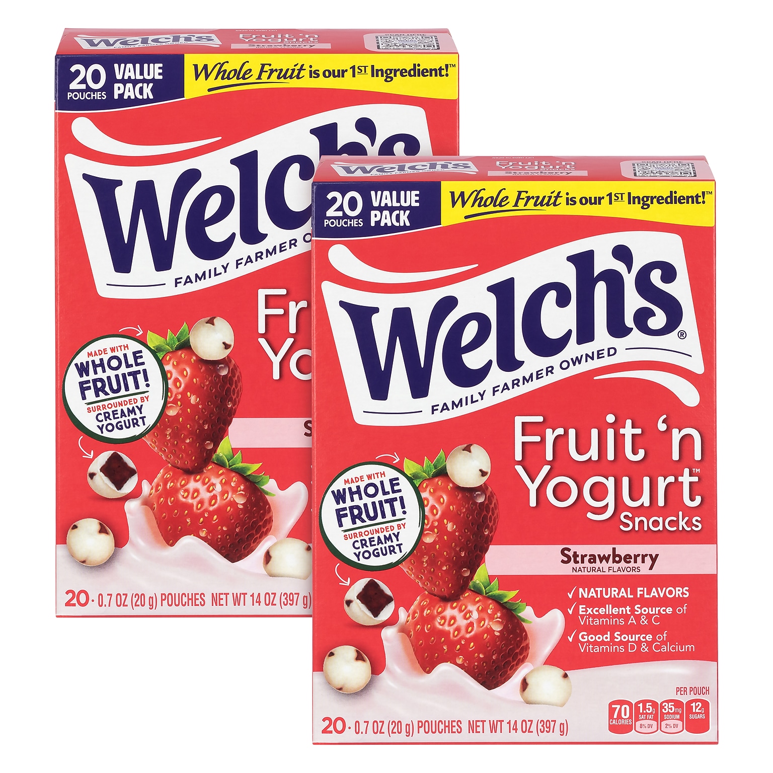 Welchs Fruit n Yogurt Snacks Strawberry Fruit Gummies, 28 oz., 20 Packs/Box, 2/Box (600-04140)