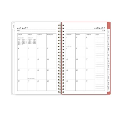 2026 Blue Sky Bespoke Letterpress Pomegranate Blush 5" x 8" Calendar Year Weekly & Monthly Planner, Faux Leather Cover (156222)