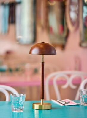 Adesso Ronny LED Cordless Table Lamp, 14.6"H, Antique Brass/Walnut Wood (3064-15)