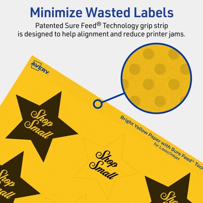 Avery Star Laser/Inkjet Multipurpose Labels, 2-1/4" x 2-3/8", Bright Yellow (240/Pack)