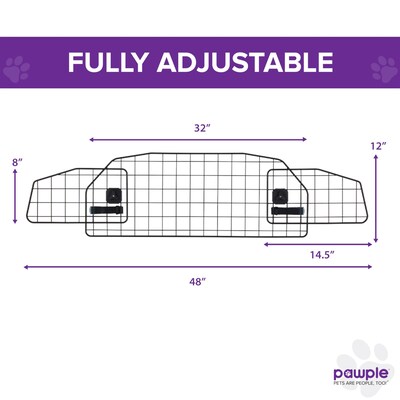 Pawple Adjustable Dog Car Barrier Compatible with Tesla® Model Y®, Heavy-Duty Wire Mesh, Universal F