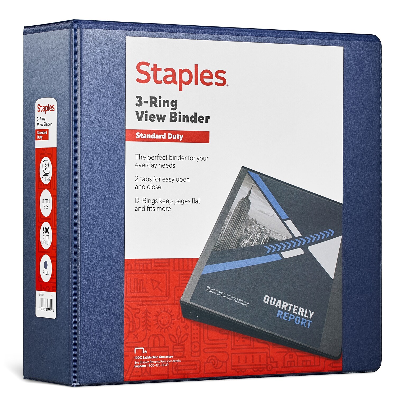 Staples® Standard 3 3 Ring View Binder with D-Rings, Blue (26451-CC)