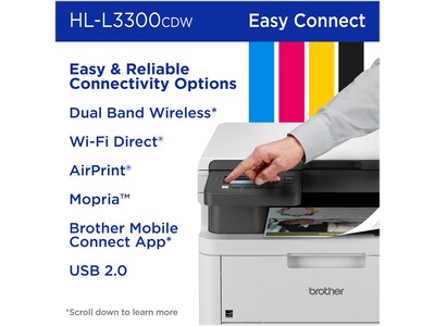 Brother HL-L3300CDW Wireless Digital Multi-Function Printer, Laser Quality Output, Refresh Subscription Eligible