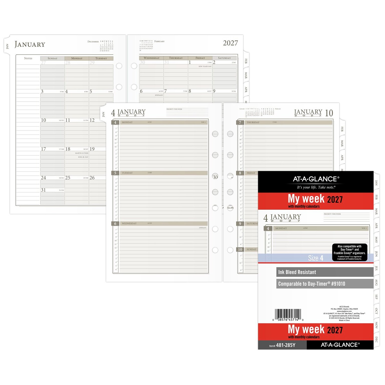 2027 AT-A-GLANCE 8.5 x 5.5 Weekly & Monthly Planner Refill, White/Brown (481-285Y-27)