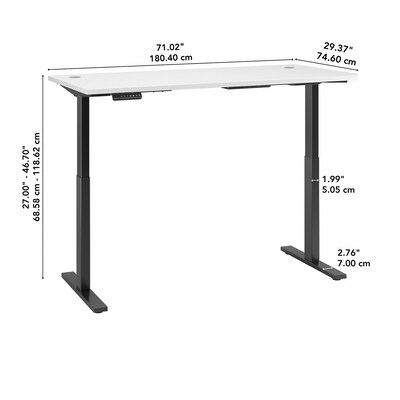 Bush Business Furniture Move 60 Series 72"W Rectangular 27''-47''H Adjustable Standing Desk, White (M6S7230WHBK)