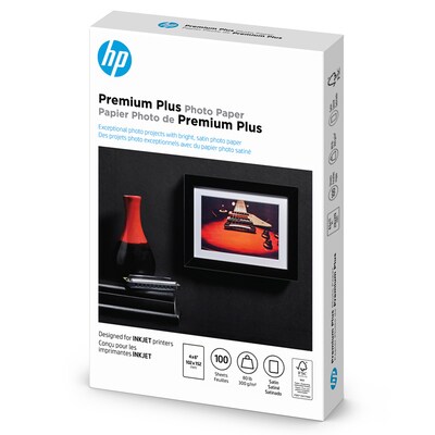 HP Premium Plus Glossy Photo Paper, 4" x 6", 100 Sheets/Pack (CR666A)
